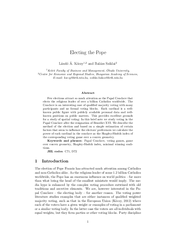 (PDF) Electing the Pope