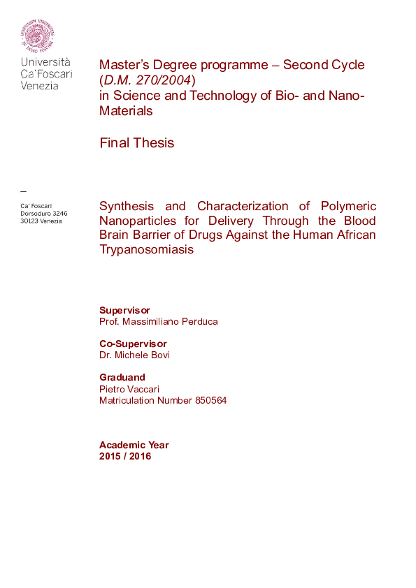 (PDF) Synthesis and Characterization of Polymeric Nanoparticles for ...