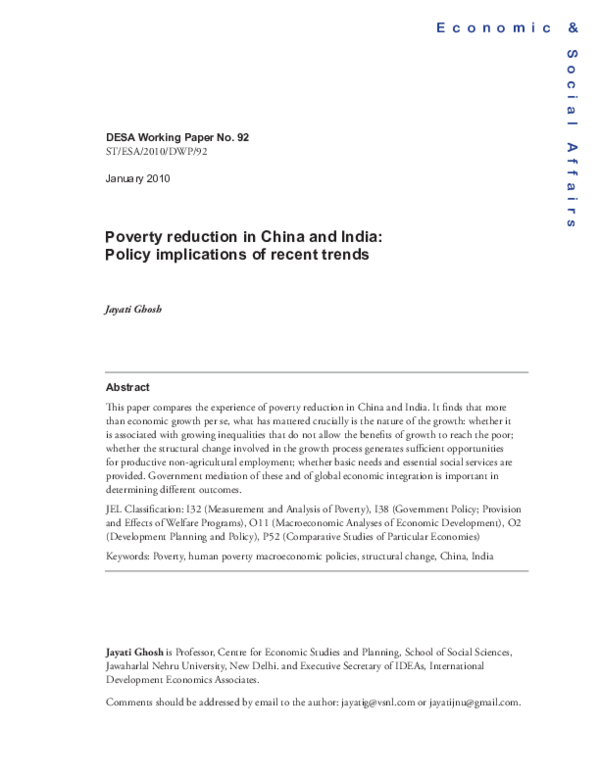 (PDF) Poverty Reduction in China and India