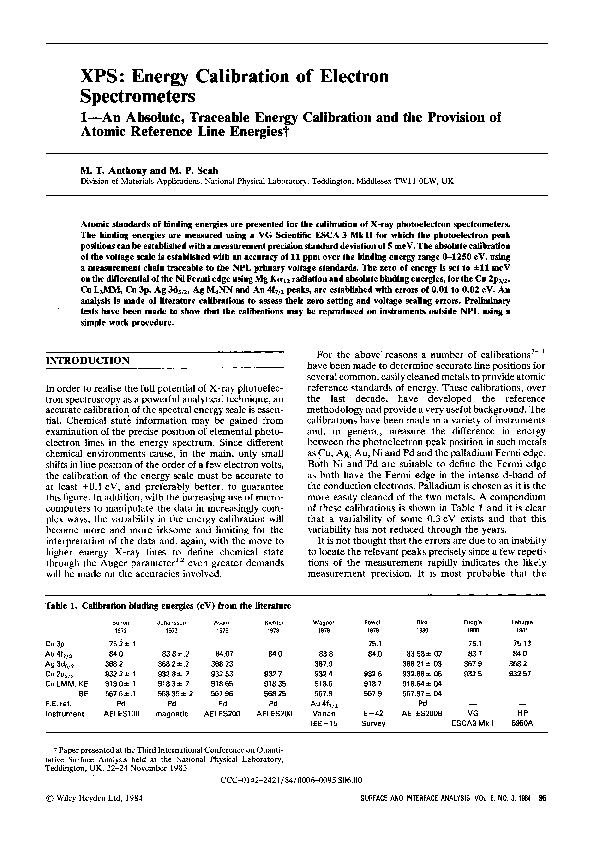 (PDF) XPS: Energy calibration of electron spectrometers. 1 An absolute ...