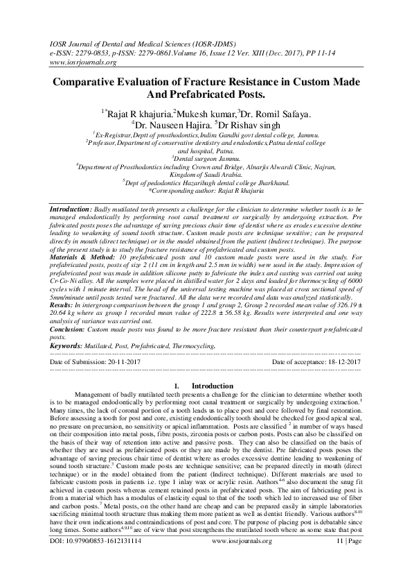 (PDF) Comparative Evaluation of Fracture Resistance in Custom Made And ...