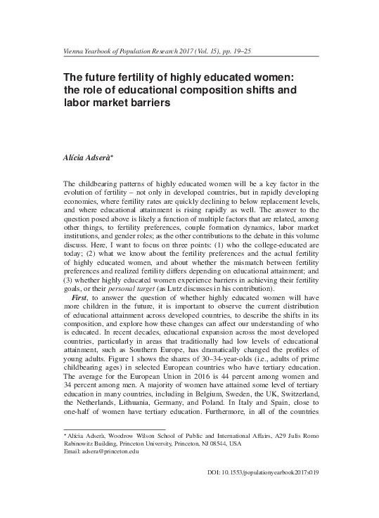 (PDF) The future fertility of highly educated women: the role of ...