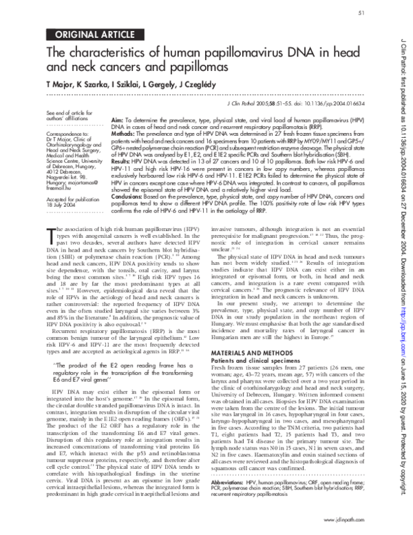 (PDF) The characteristics of human papillomavirus DNA in head and neck ...