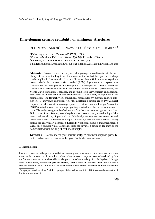 (PDF) Time-Domain Seismic Reliability of Nonlinear Structures