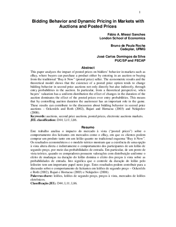 (PDF) Bidding Behavior and Dynamic Pricing in Markets with Auctions and ...
