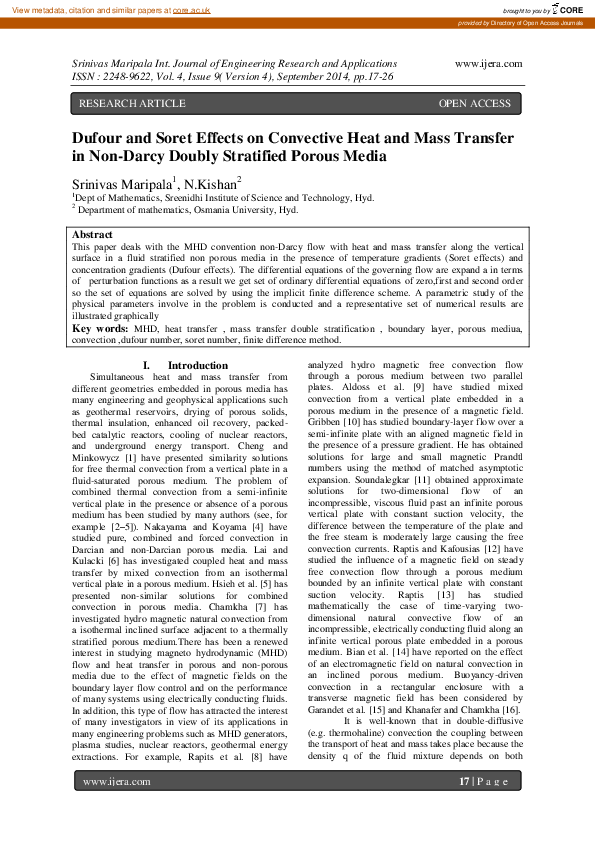 (PDF) Dufour and Soret Effects on Convective Heat and Mass Transfer in ...