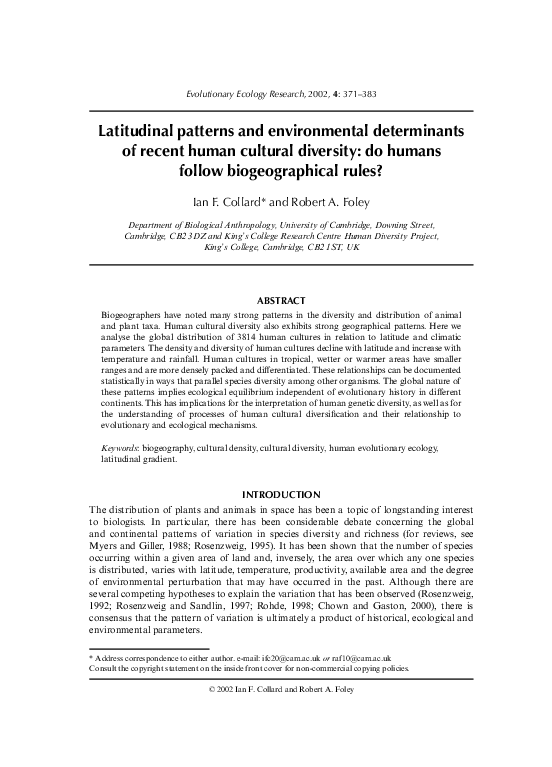 (PDF) Latitudinal patterns and environmental determinants of recent ...