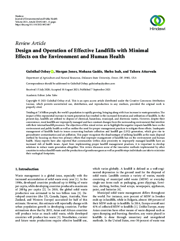 Design And Operation Of Effective Landfills With Minimal Effects On The ...
