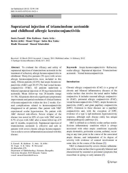 (PDF) Supratarsal injection of triamcinolone acetonide and childhood ...