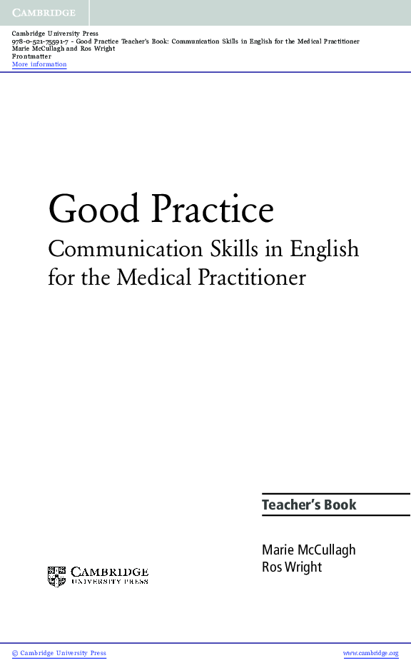 健康・医学 Cambridge Good Practice PDF) Good practice: communication skills in English for the