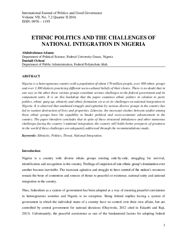  PDF Ethnic Politics And The Challenges Of National Integration In 