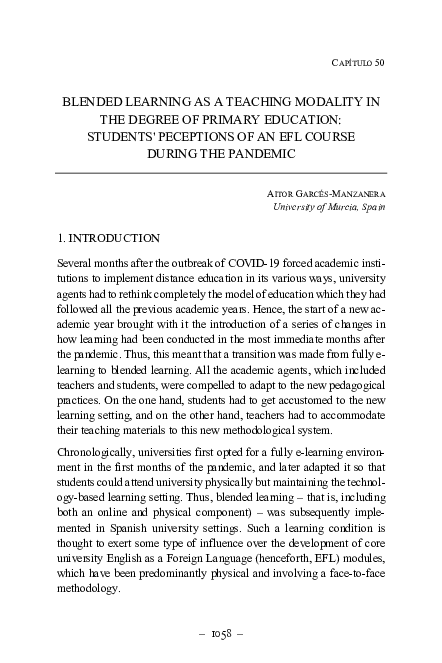(PDF) BLENDED LEARNING AS A TEACHING MODALITY IN THE DEGREE OF PRIMARY ...