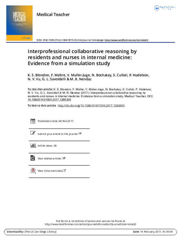 (PDF) Interprofessional collaborative reasoning by residents and nurses ...