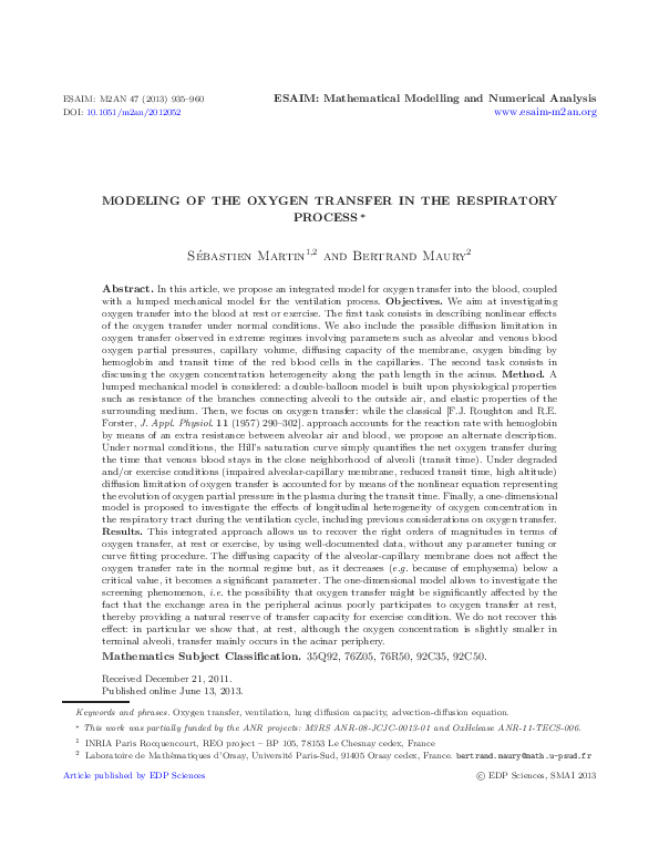 (PDF) Modeling of the oxygen transfer in the respiratory process
