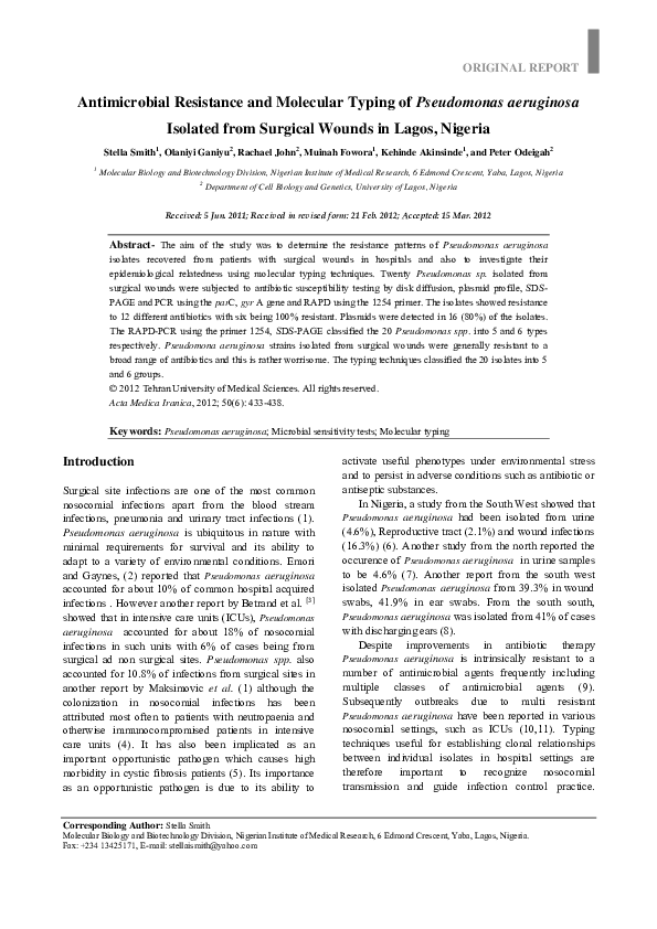 (PDF) Antimicrobial resistance and molecular typing of pseudomonas ...