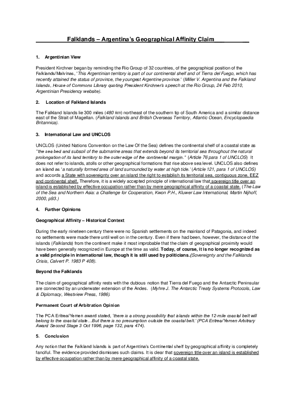 (PDF) Falklands -Argentina's Geographical Affinity Claim