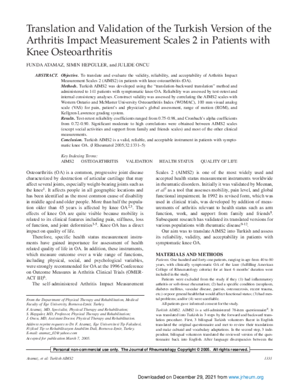 (PDF) Translation and validation of the Turkish version of the ...