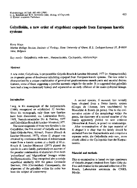 (PDF) Gelyelloida, a new order of stygobiont copepods from European ...