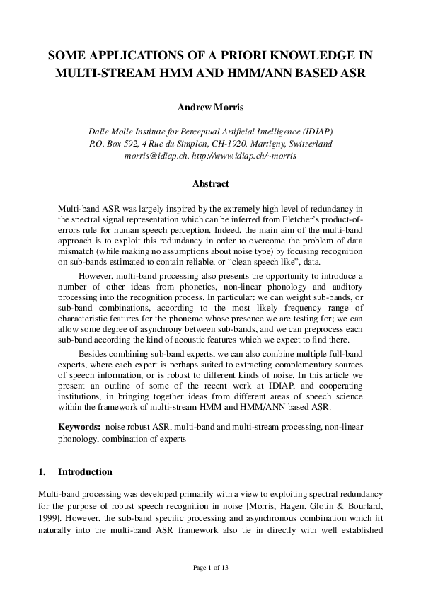 (PDF) Some Applications of a Priori Knowledge in Multi-Stream HMM and ...
