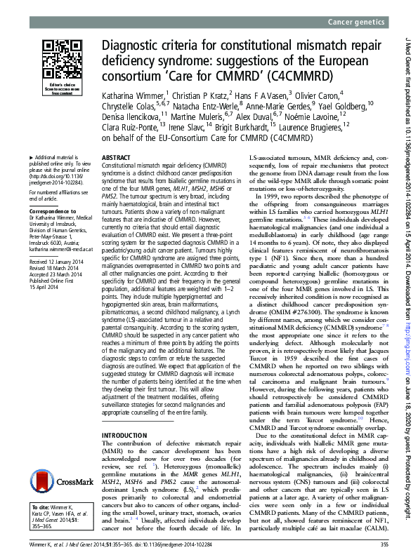 (PDF) Diagnostic criteria for constitutional mismatch repair deficiency ...