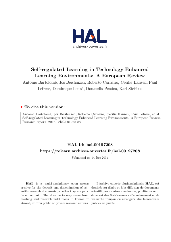 (PDF) Self-regulated learning in technology enhanced learning ...