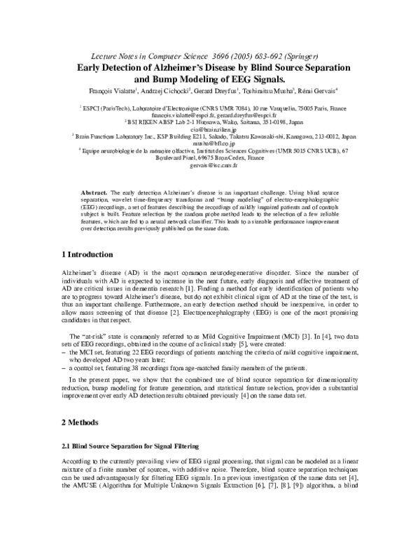 (PDF) Early Detection of Alzheimer's Disease by Blind Source Separation ...
