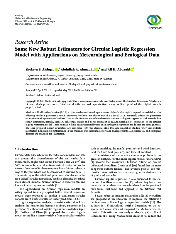 (PDF) Some New Robust Estimators for Circular Logistic Regression Model ...