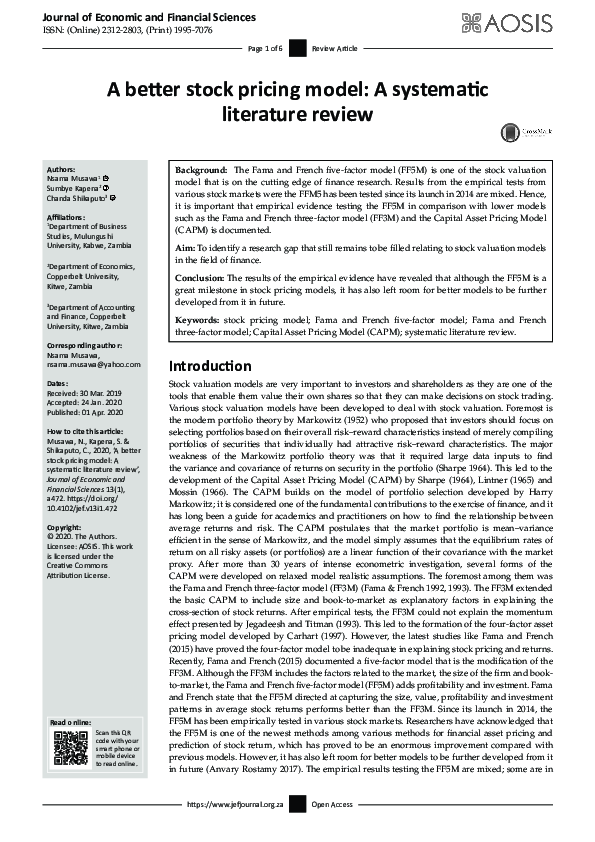(PDF) A better stock pricing model: A systematic literature review
