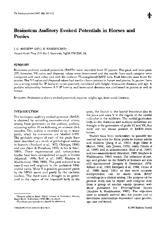 (PDF) Brainstem auditory evoked potentials in horses and ponies