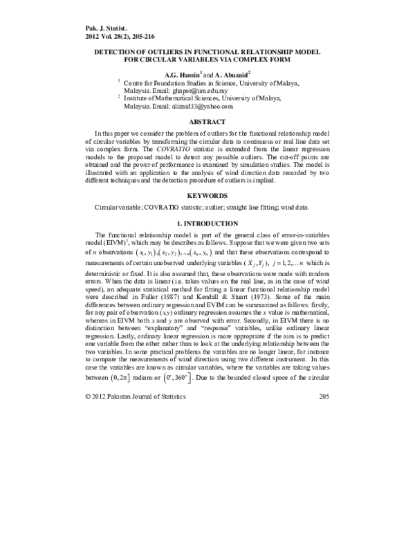 (PDF) Detection of Outliers in Functional Relationship Model for ...