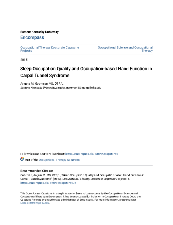 (PDF) Sleep Occupation Quality and Occupation-based Hand Function in ...