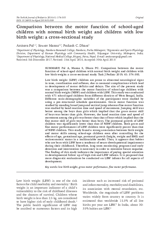 (PDF) Comparison between the motor function of school-aged children ...
