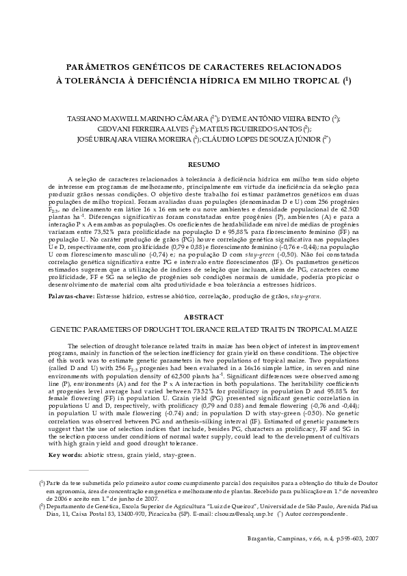 (PDF) Genetic parameters of drought tolerance related traits in ...