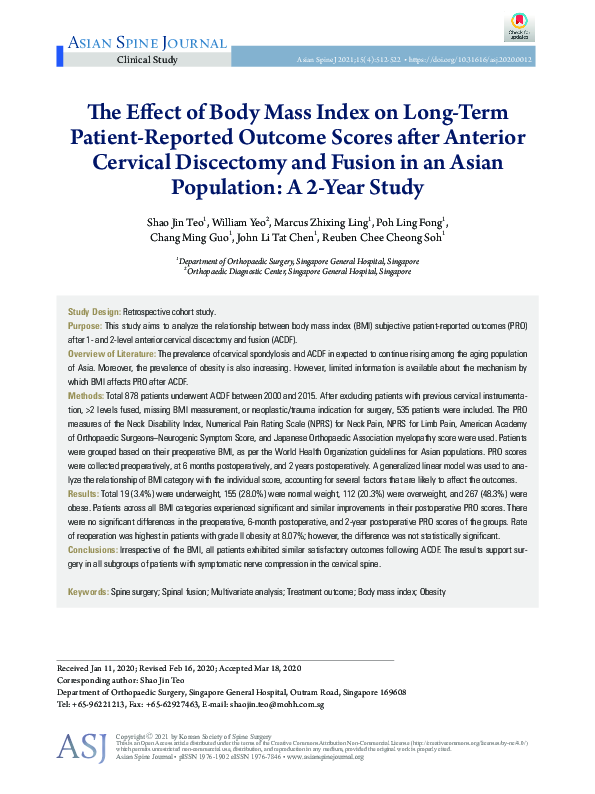(PDF) The Effect of Body Mass Index on Long-Term Patient-Reported ...