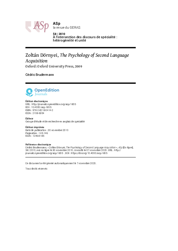 The Psychology of Second Language Acquisition (Oxford Applied Linguistics) Dornyei， Zoltan The Psychology of Second Language Acquisition (Oxford