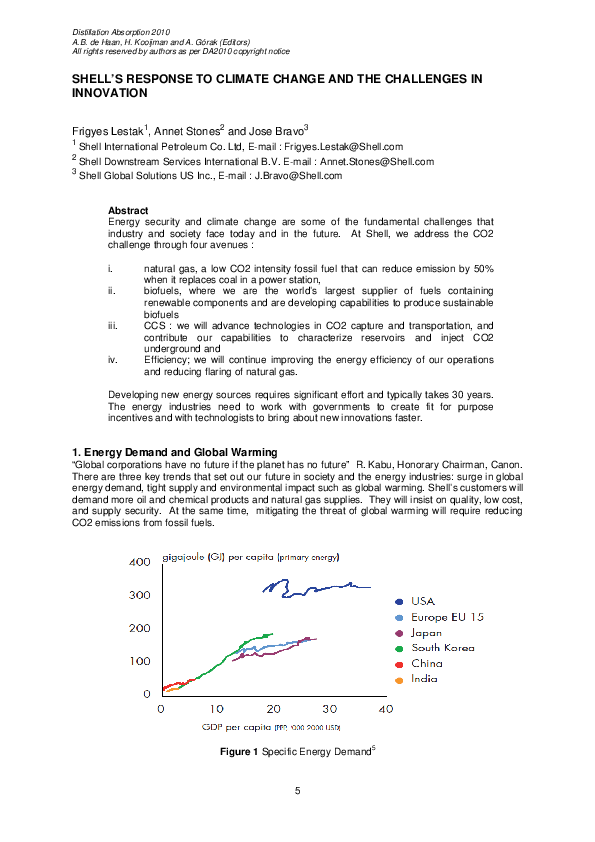 (PDF) Shell's Response to Climate Change and the Challenges in Innovation