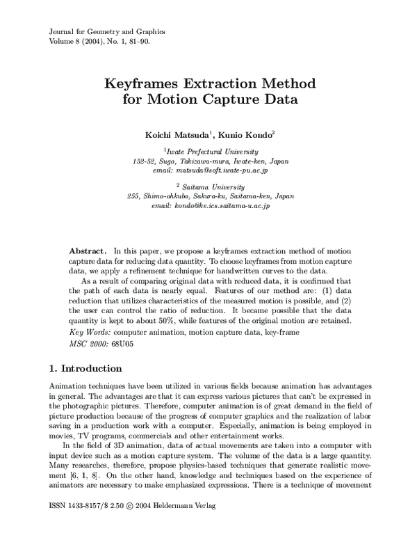 (PDF) Keyframes Extraction Method for Motion Capture Data Kunio Kondo