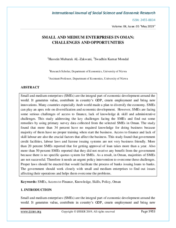 (PDF) Small and Medium Enterprises in Oman : Challenges and Opportunities