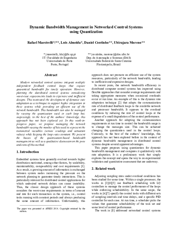 (PDF) Dynamic bandwidth management in networked control systems using ...