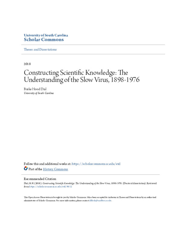 Constructing Scientific Knowledge: The Understanding of the Slow Virus, 1898-1976
