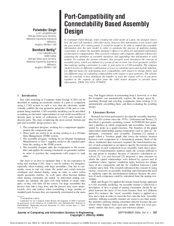 (PDF) Port-Compatibility and Connectability Based Assembly Design