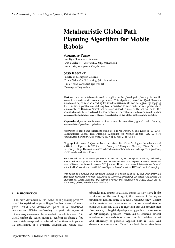 (PDF) Metaheuristic global path planning algorithm for mobile robots