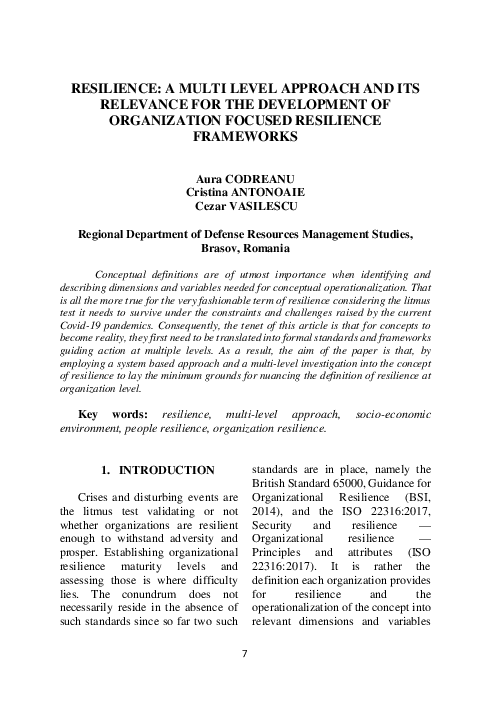 (PDF) RESILIENCE: A MULTI LEVEL APPROACH AND ITS RELEVANCE FOR THE ...