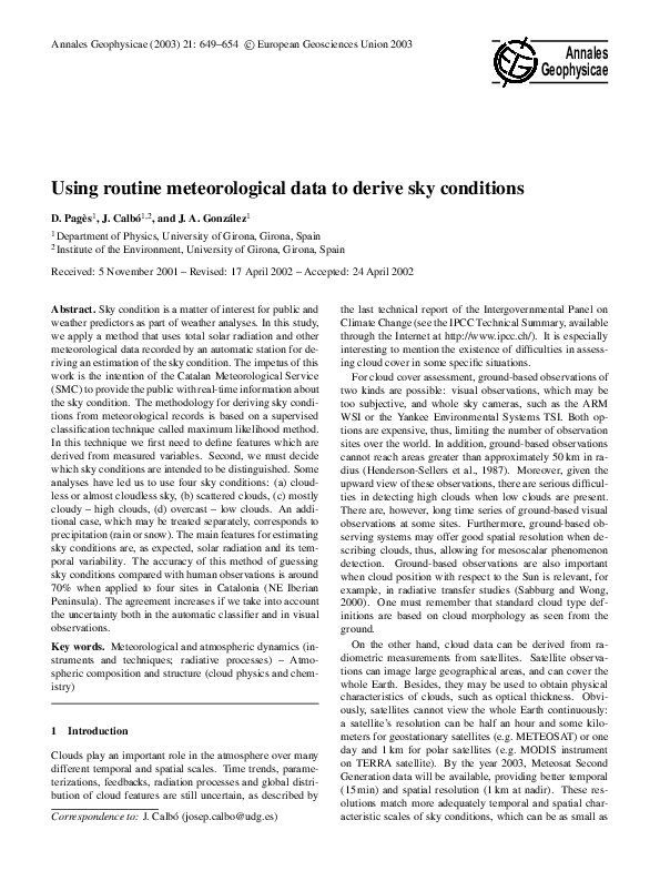 (PDF) Using routine meteorological data to derive sky conditions