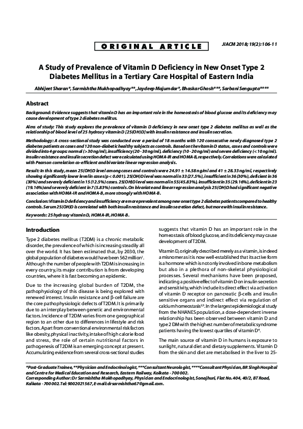 (PDF) A Study of Prevalence of Vitamin D Deficiency in New Onset Type 2 ...