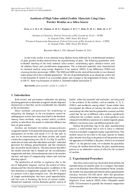 (PDF) Synthesis of high value-added zeolitic materials using glass ...
