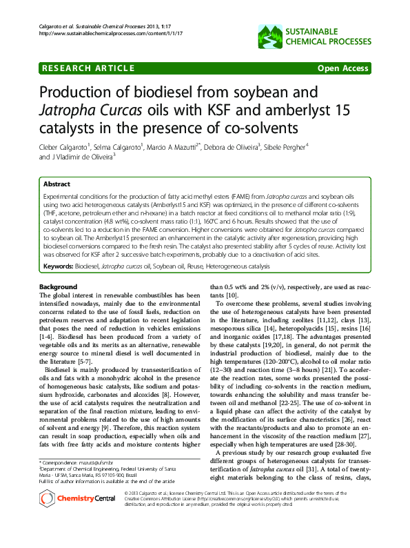 (PDF) Production of biodiesel from soybean and Jatropha Curcas oils