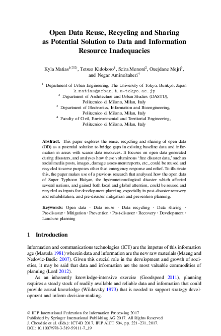 (PDF) Open Data Reuse, Recycling and Sharing as Potential Solution to ...