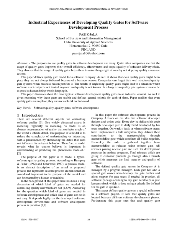 (PDF) Industrial experiences of developing quality gates for software ...