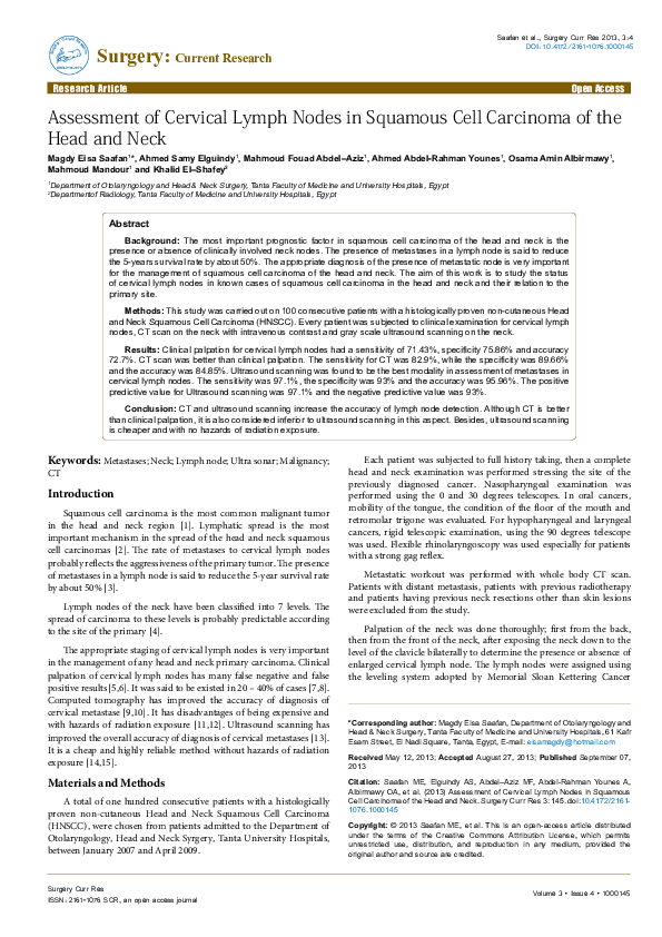 (PDF) Assessment of Cervical Lymph Nodes in Squamous Cell Carcinoma of ...